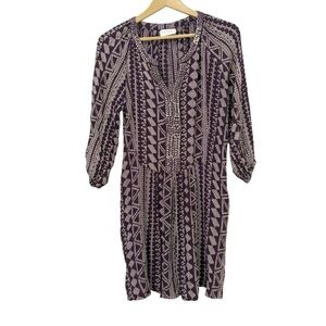 Velvet By Graham & Spencer Purple Embroidered Dress Medium Aztec Southwestern